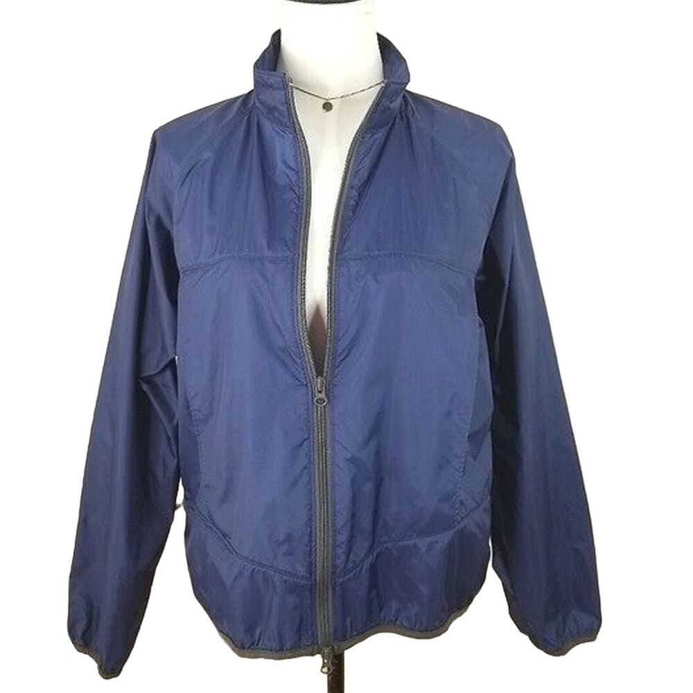VTG Lands End Women Blue Rain Wind Jacket M Lightweight Classic Preppy Outdoors